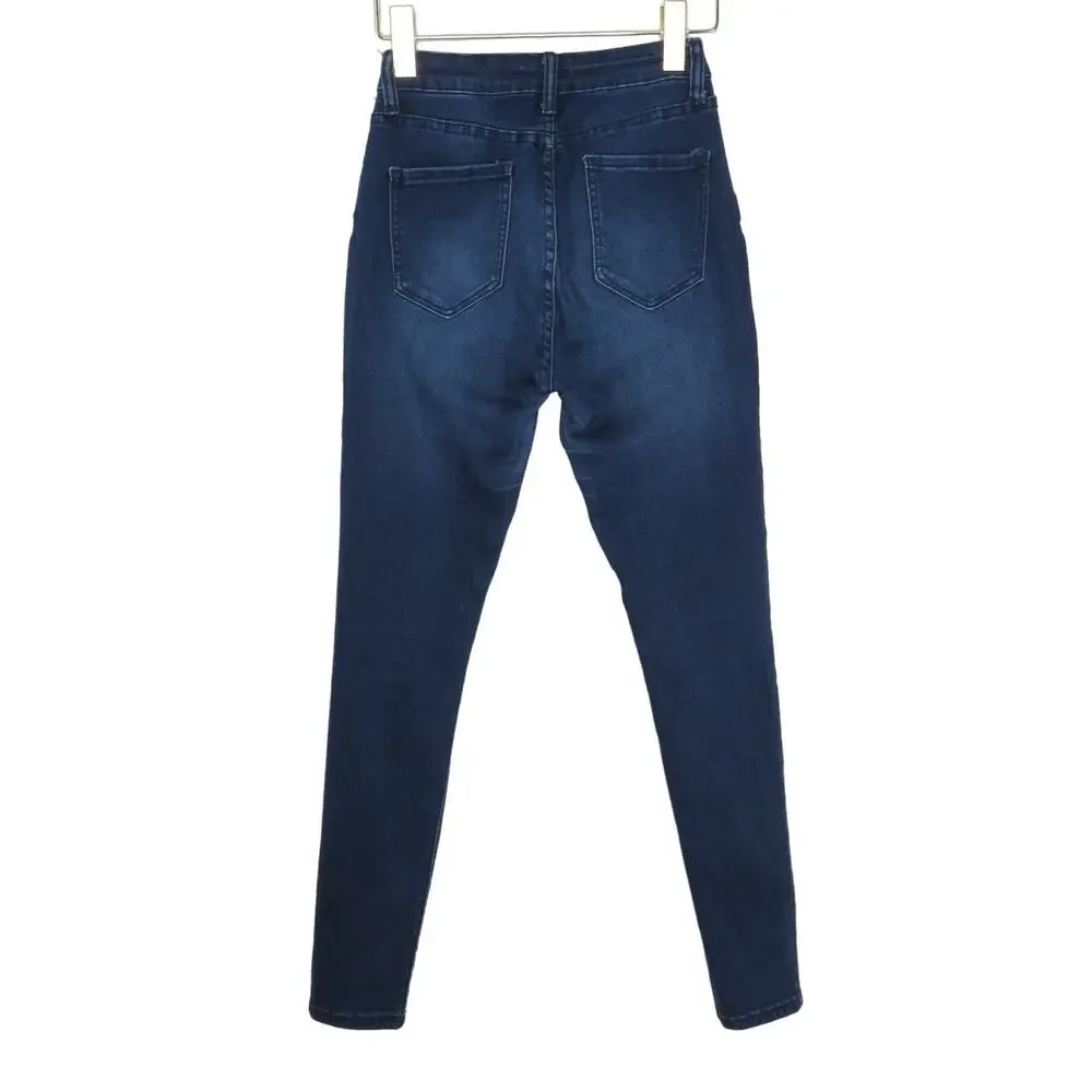 Fashion Nova Blue High Rise Curvy Skinny Jeans Size 0 Dark Wash Stretchy